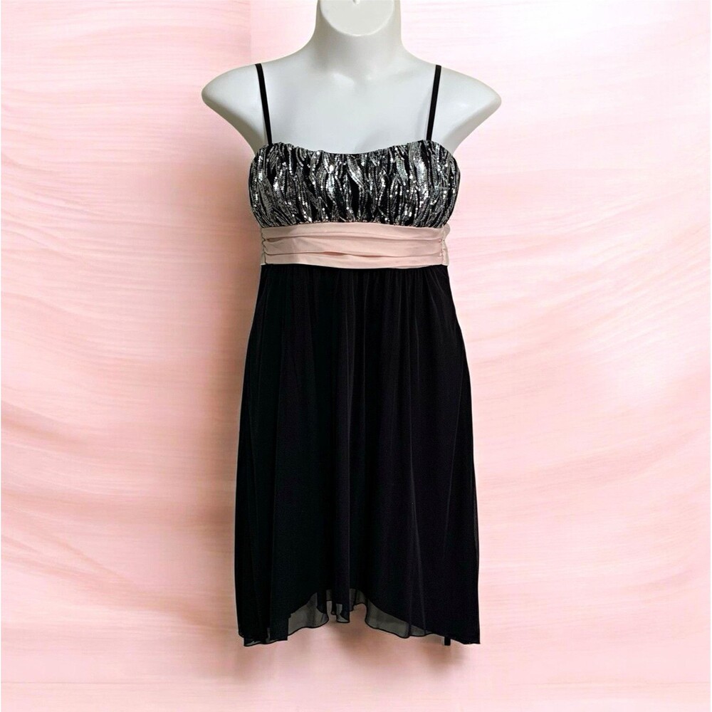 City Studio Formal Dress Womens XL Sequin Bodice Empire Waist Black Silver